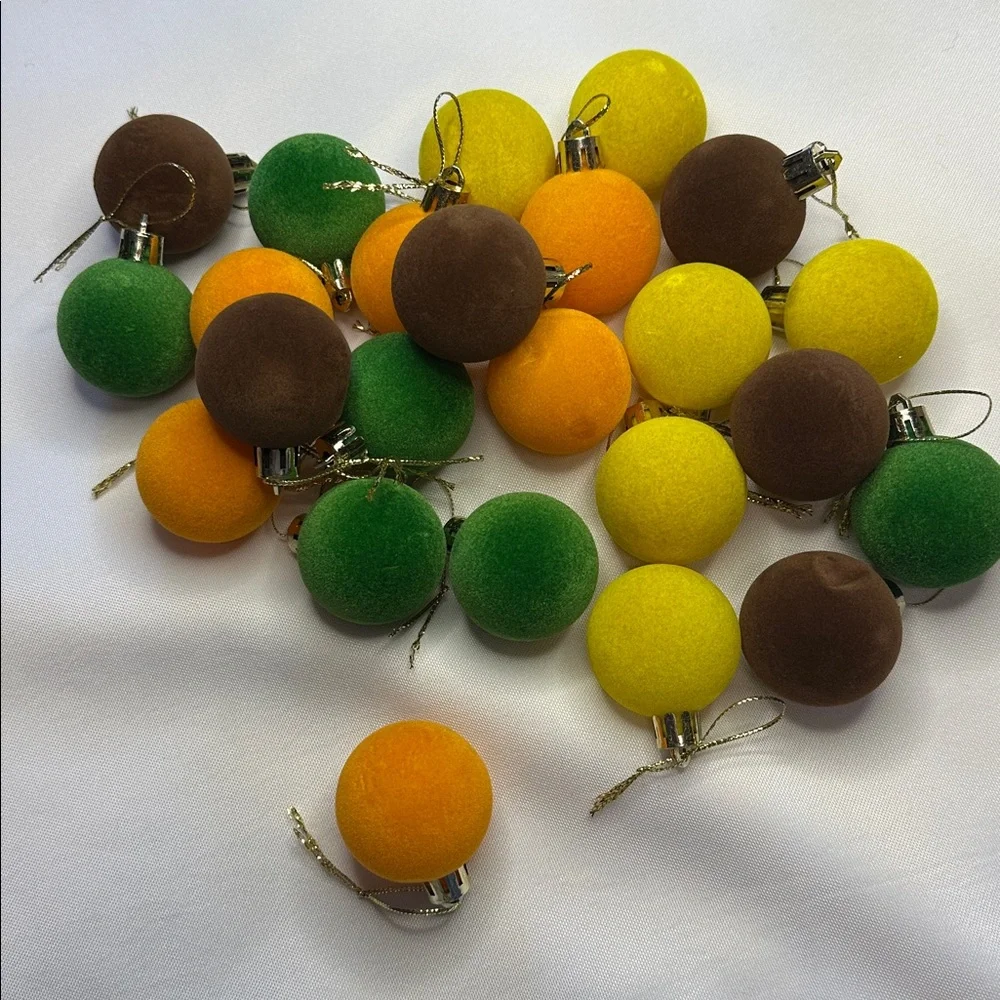 Set of Fall Colored Velvet Christmas Ornaments
